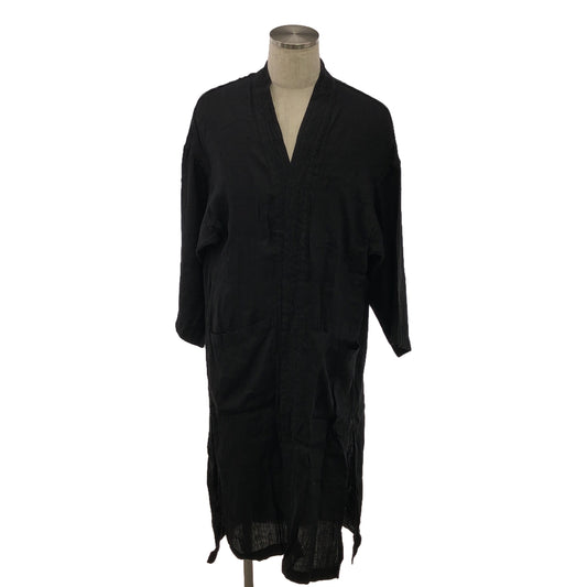 Nehanne MIHARA YASUHIRO | Linen draped long cardigan gown coat | 46 | Black | Men's