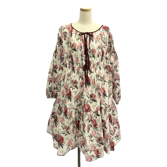 [Good Condition] SEVEN TEN by MIHO KAWAHITO | Liberty Print Tiered Dress | Lined | S | White/Bordeaux | Women's