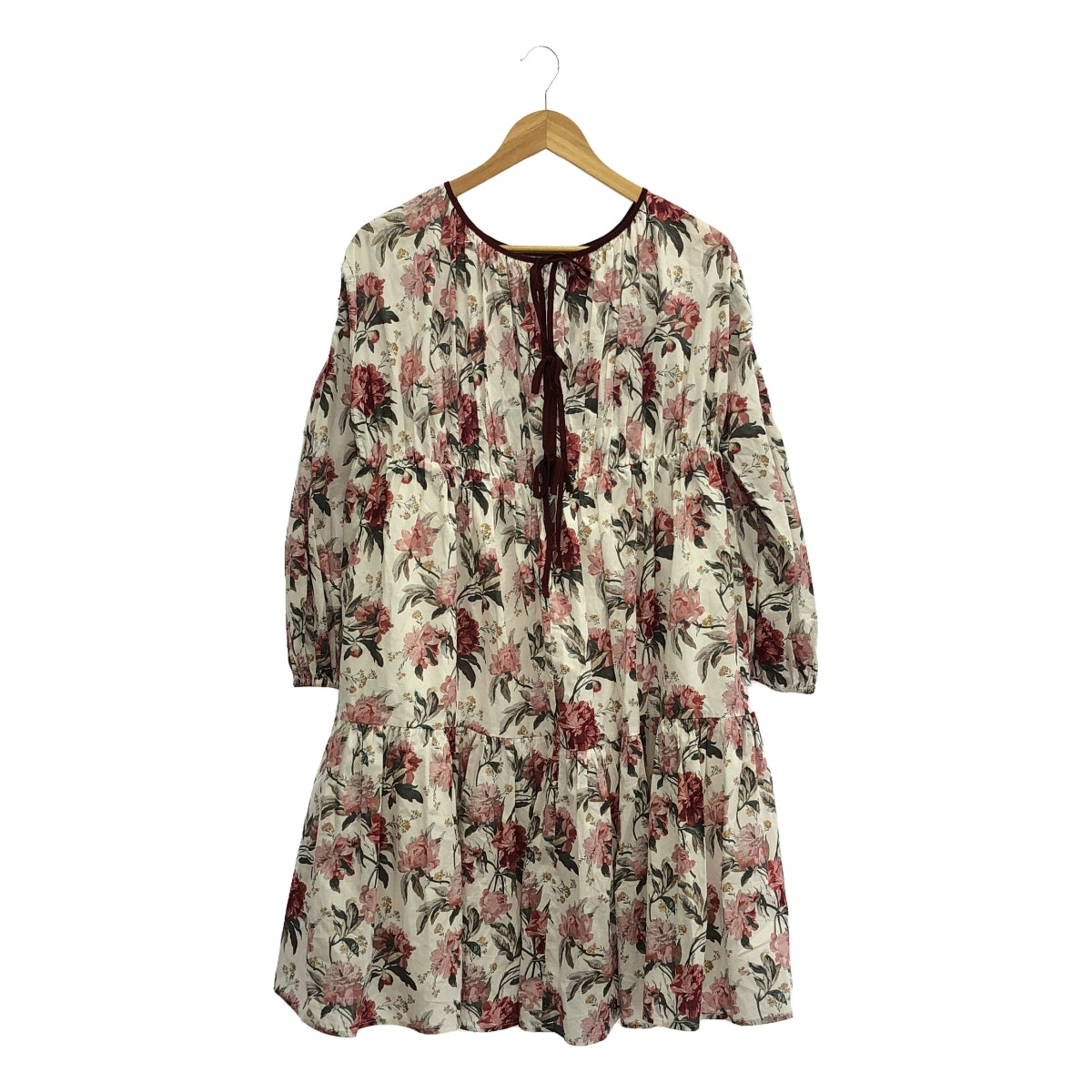 【美品】  SEVEN TEN by MIHO KAWAHITO / セブンテンバイミホカワヒト | リバティプリントティアードワンピース / 裏地付き | S | ホワイト／ボルドー系 | レディース