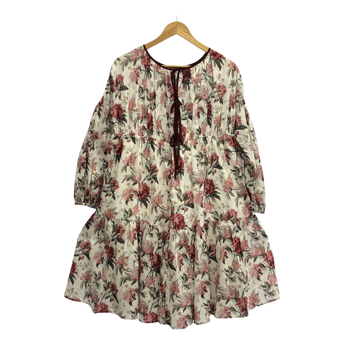 【美品】  SEVEN TEN by MIHO KAWAHITO / セブンテンバイミホカワヒト | リバティプリントティアードワンピース / 裏地付き | S | ホワイト／ボルドー系 | レディース