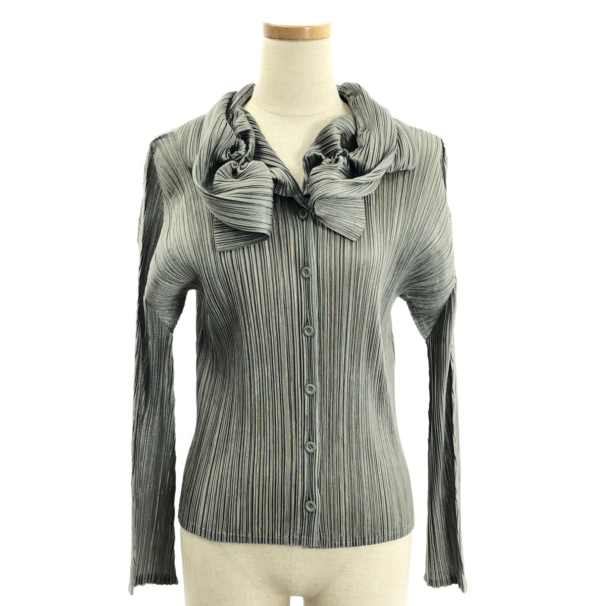 PLEATS PLEASE ISSEY MIYAKE / プリーツプリーズイッセイミヤケ | 変形カラー カーディガン ジャケット | 3 | グレー | レディース