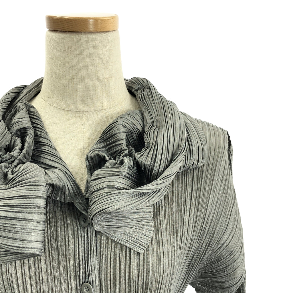 PLEATS PLEASE ISSEY MIYAKE / プリーツプリーズイッセイミヤケ | 変形カラー カーディガン ジャケット | 3 | グレー | レディース