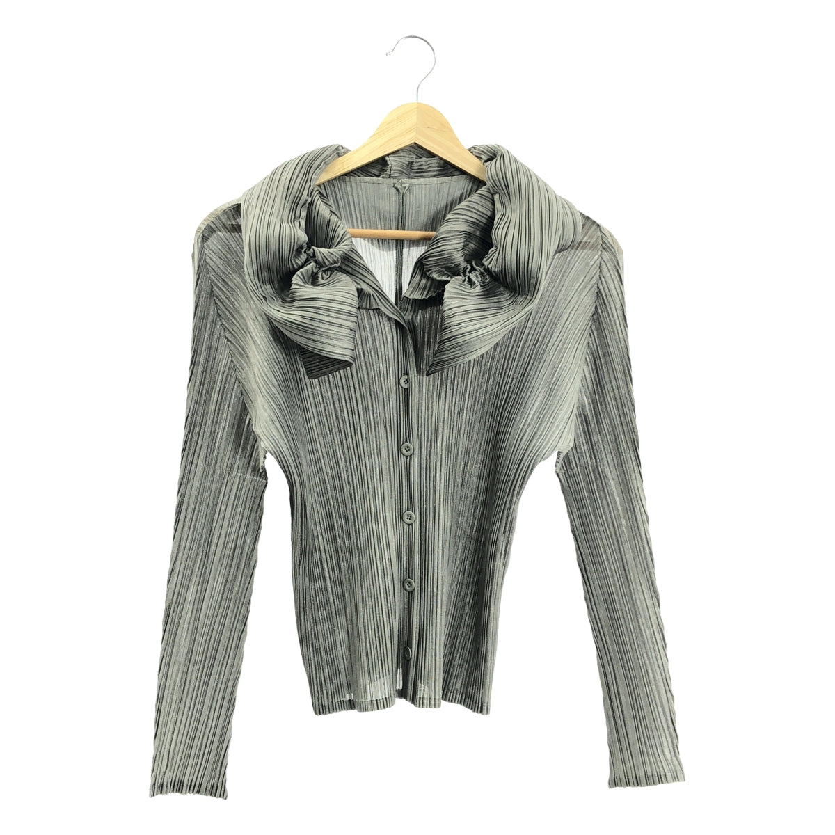 PLEATS PLEASE ISSEY MIYAKE / プリーツプリーズイッセイミヤケ | 変形カラー カーディガン ジャケット | 3 | グレー | レディース
