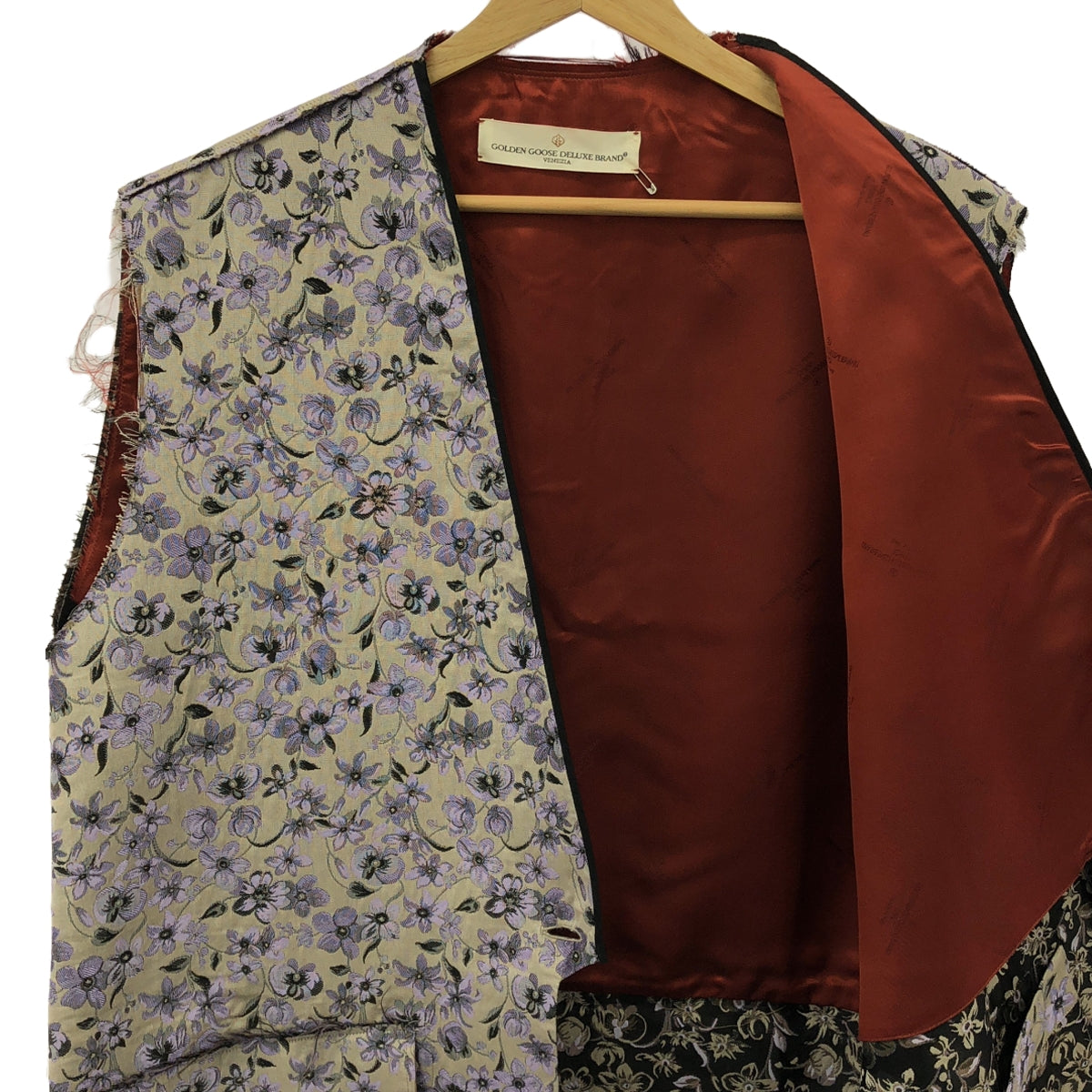 【美品】  GOLDEN GOOSE / ゴールデングース | ジャガード カットオフ ロングジレ スリーブレスコート / 裏地付き | S | パープル系 | レディース