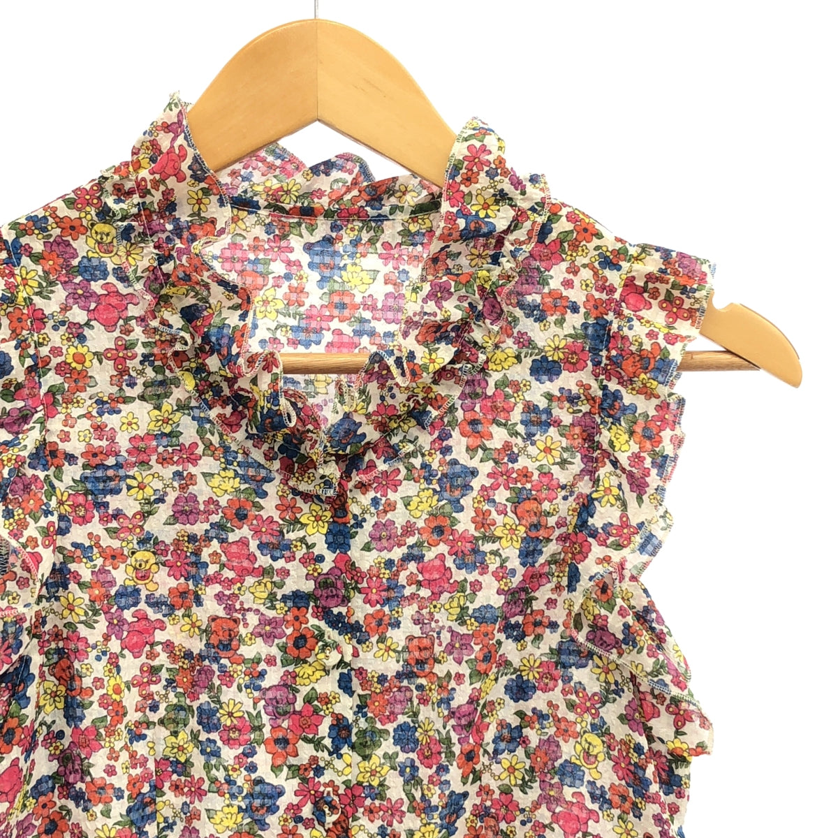 HYSTERIC GLAMOUR / ヒステリックグラマー | FLOWER BEAR 総柄 ノースリーブ フリル ブラウス | S | ホワイト系 | レディース