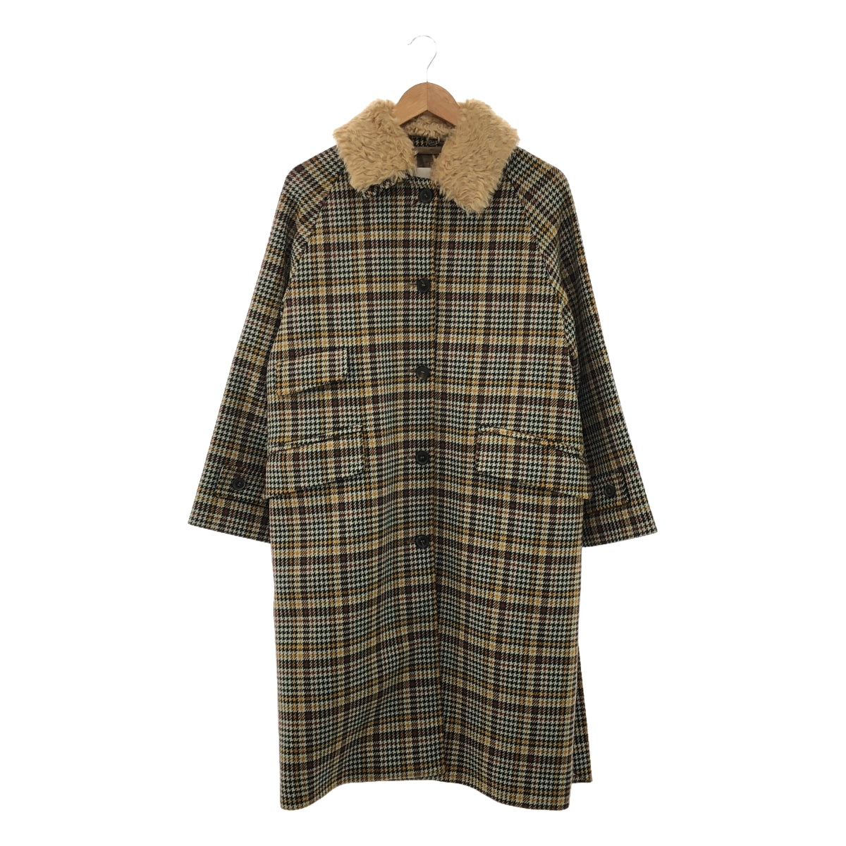 [Good Condition] MACKINTOSH | FORFAR Wool Fur Houndstooth Check Bal-collar Coat | Size 6 | Multi-Color | Women's