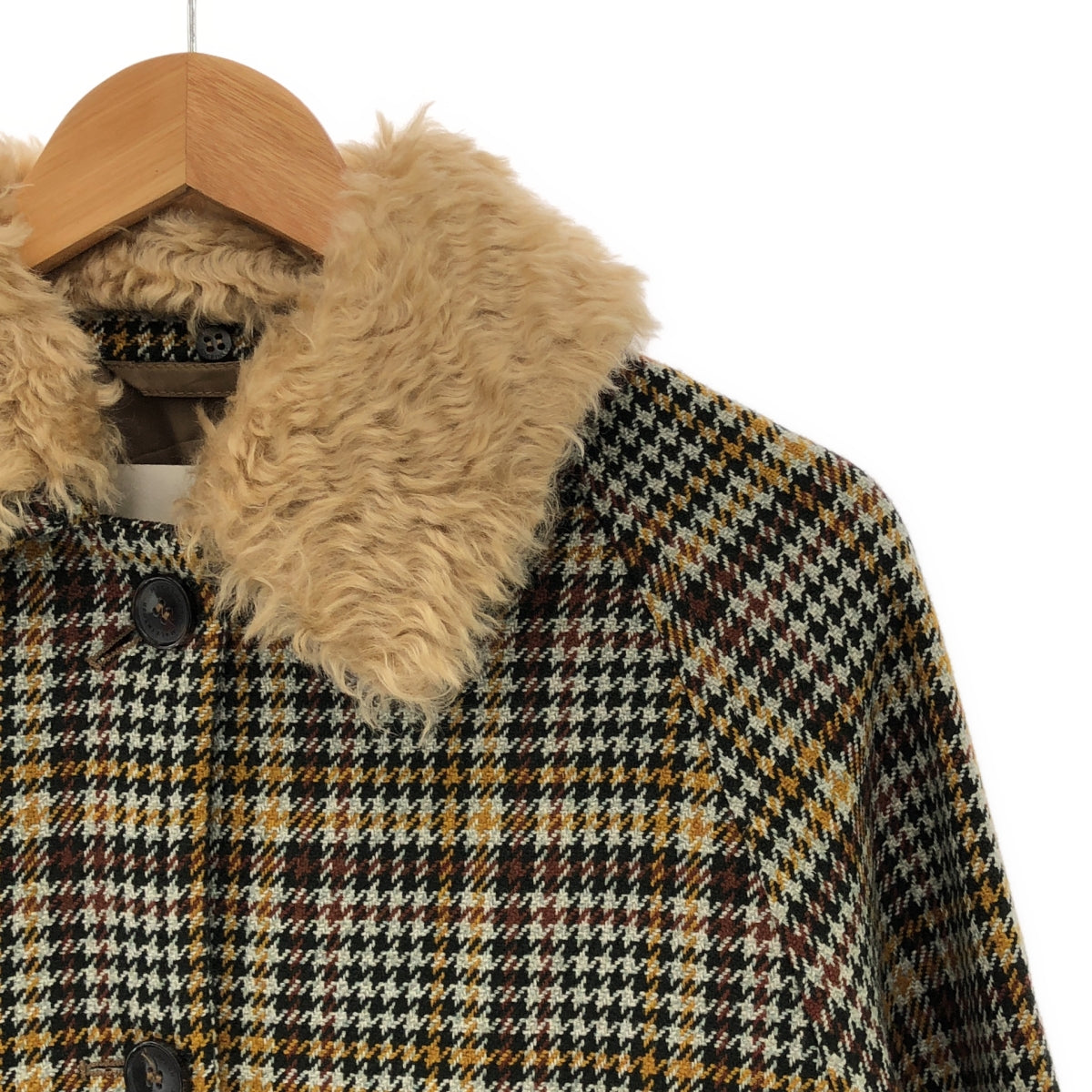 [Good Condition] MACKINTOSH | FORFAR Wool Fur Houndstooth Check Bal-collar Coat | Size 6 | Multi-Color | Women's