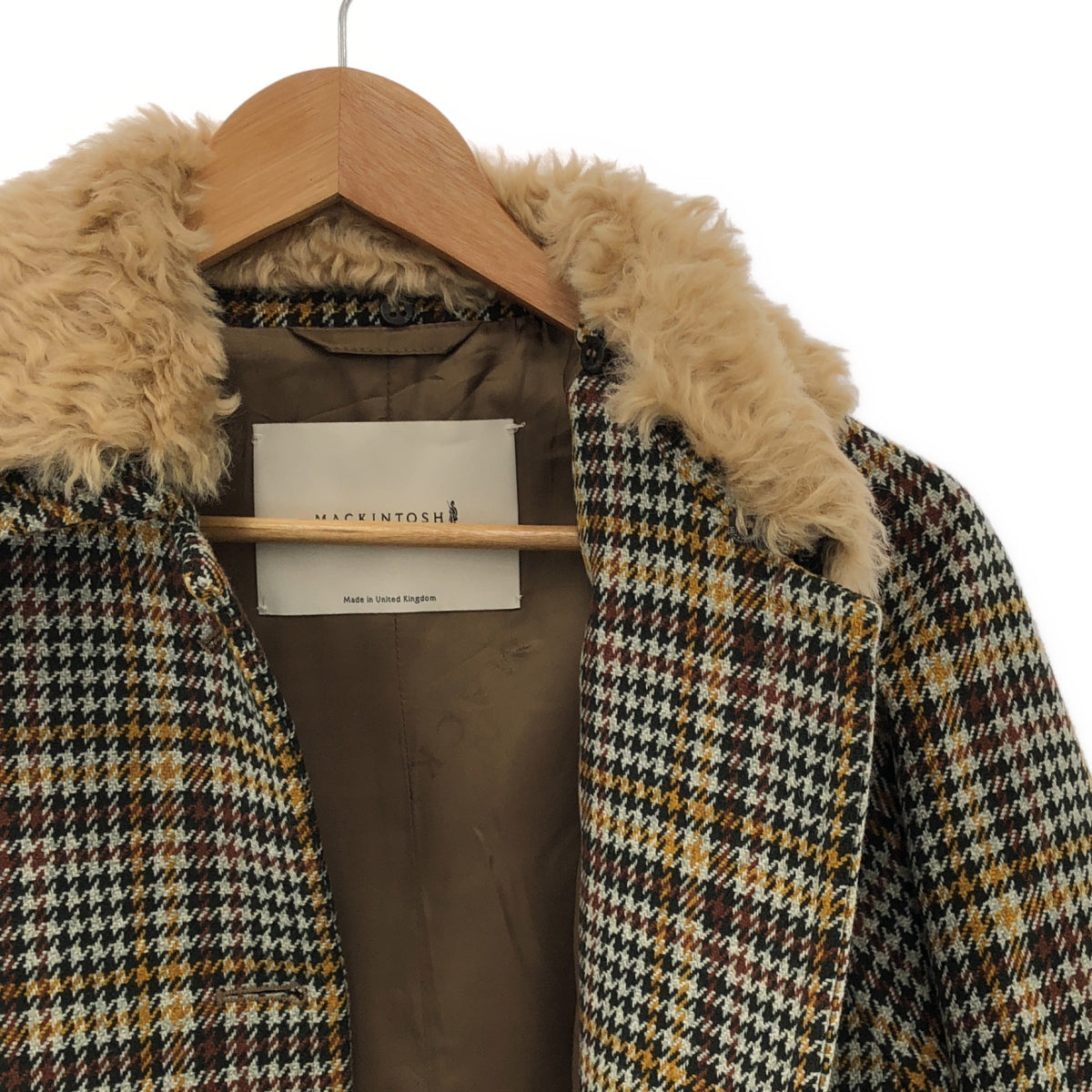 [Good Condition] MACKINTOSH | FORFAR Wool Fur Houndstooth Check Bal-collar Coat | Size 6 | Multi-Color | Women's