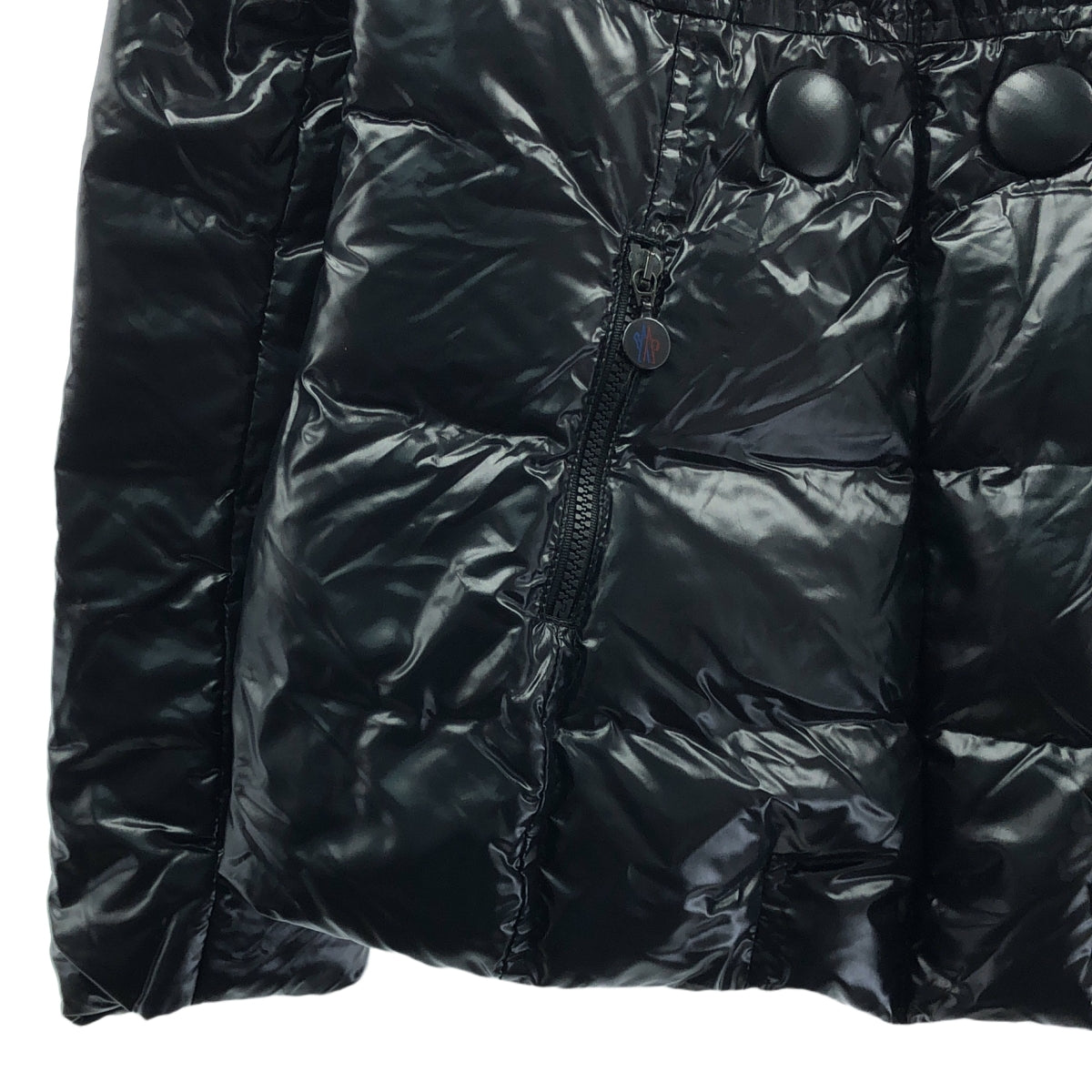 MONCLER / モンクレール | ワッペン付 ビックボタン ダブルジップ ダウンジャケット | 1 | ブラック | レディース