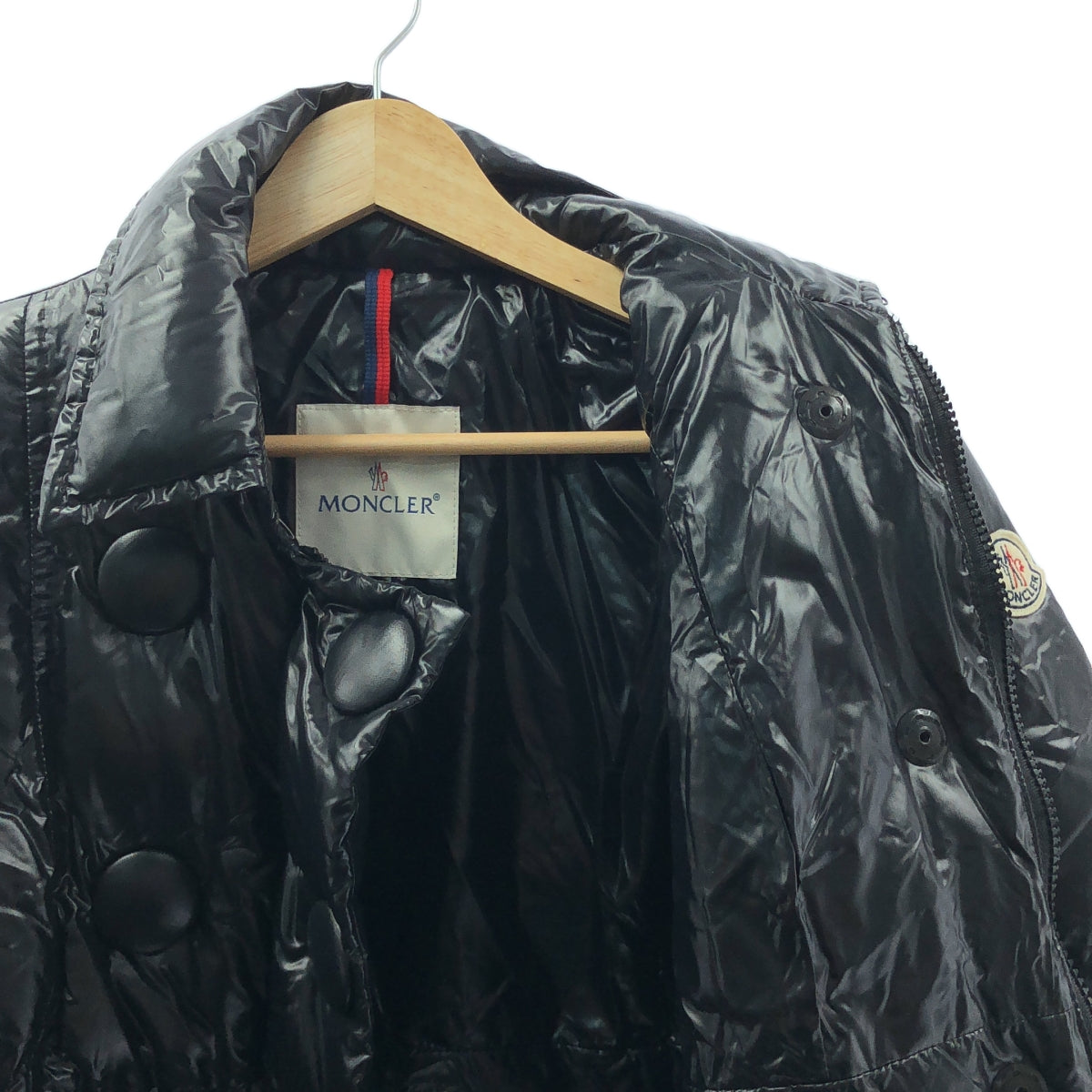 MONCLER / モンクレール | ワッペン付 ビックボタン ダブルジップ ダウンジャケット | 1 | ブラック | レディース