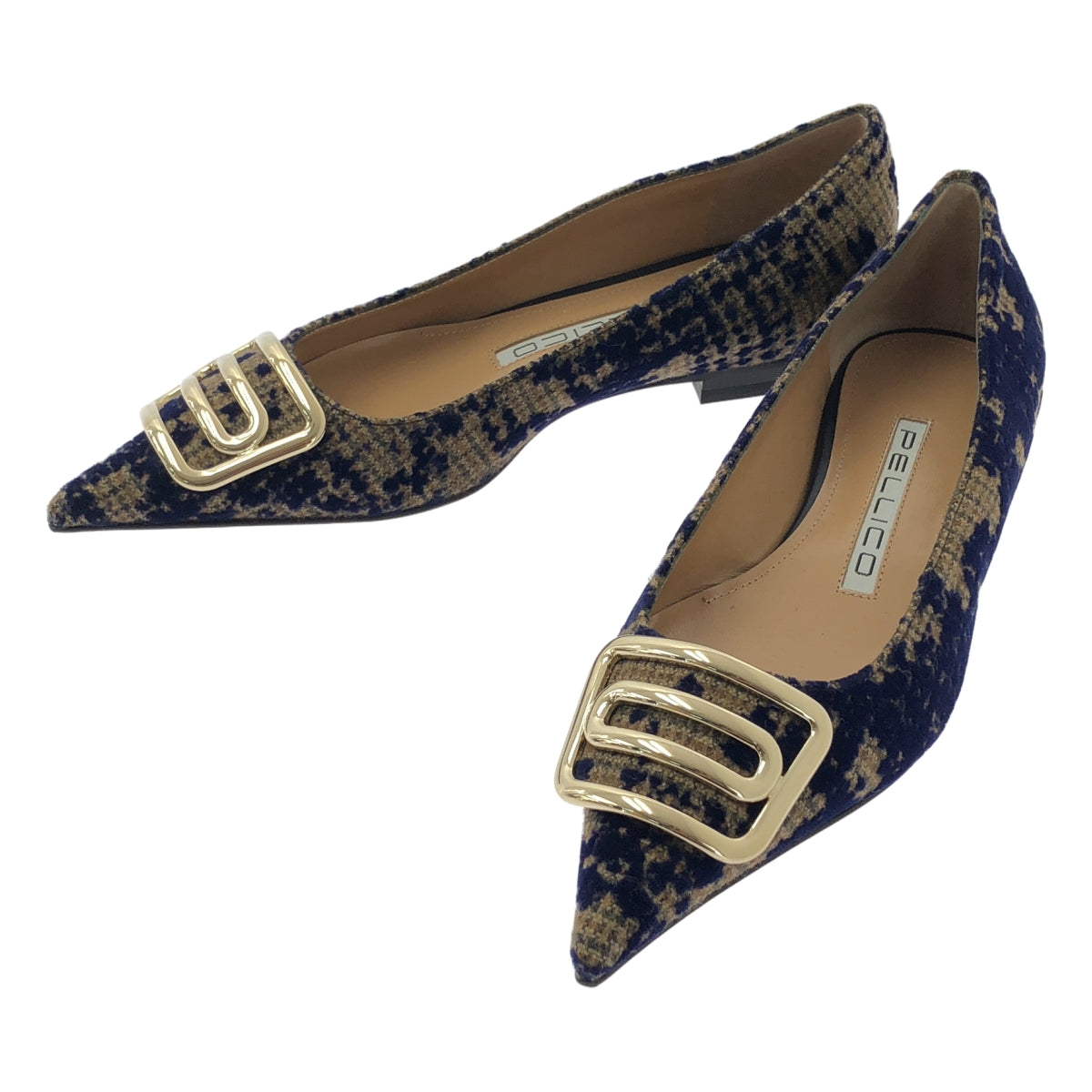 [新] 佩里科 | CUORE Due Anelli Grunge 尖頭高跟鞋 | SHOPBOP尺寸 35 1/2 |海軍藍/棕色/金色|女性的