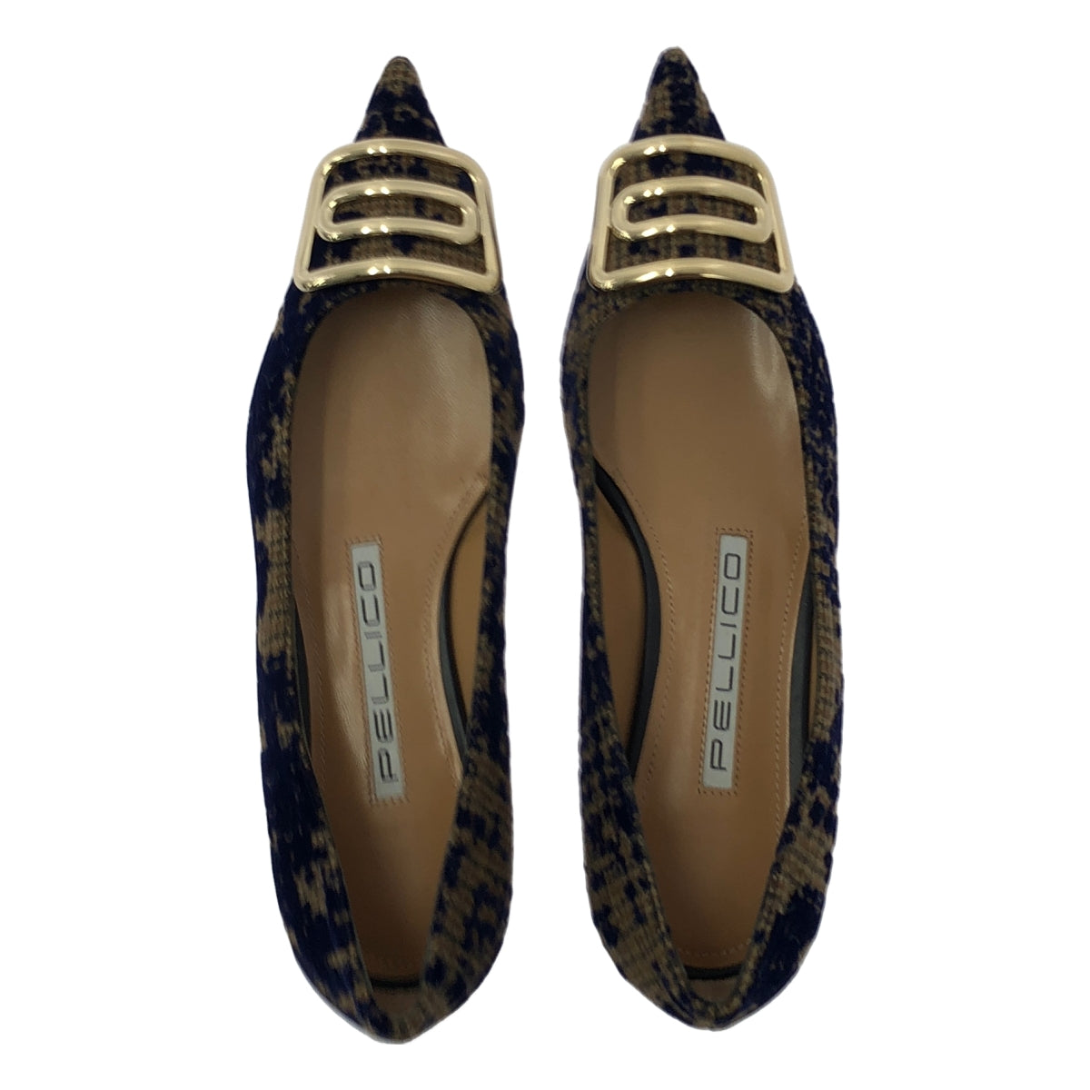 [新] 佩里科 | CUORE Due Anelli Grunge 尖頭高跟鞋 | SHOPBOP尺寸 35 1/2 |海軍藍/棕色/金色|女性的