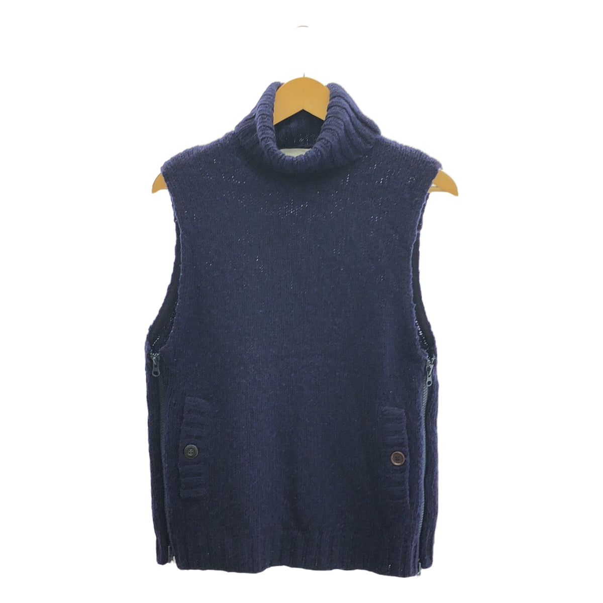 UNDERCOVERISM / 언더커바이즘 | 울 아크릴 혼합 터틀넥 사이드 지퍼 민소매 니트 | 2 | 네이비 | 여성