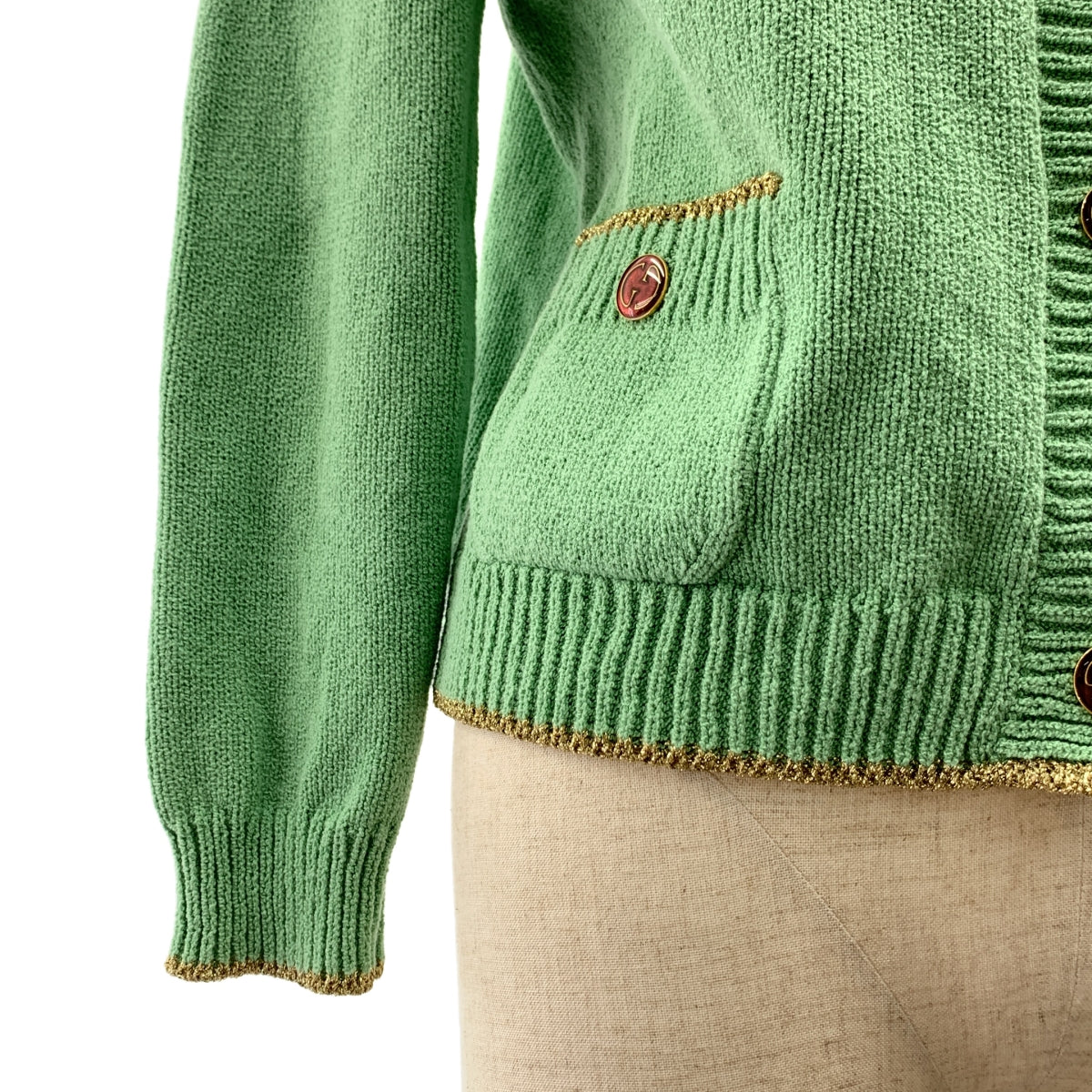 GUCCI / 구찌 | Cotton Lame Knit Cardigan / 코튼 인터로킹 로고 버튼 니트 카디건 | M | 여성