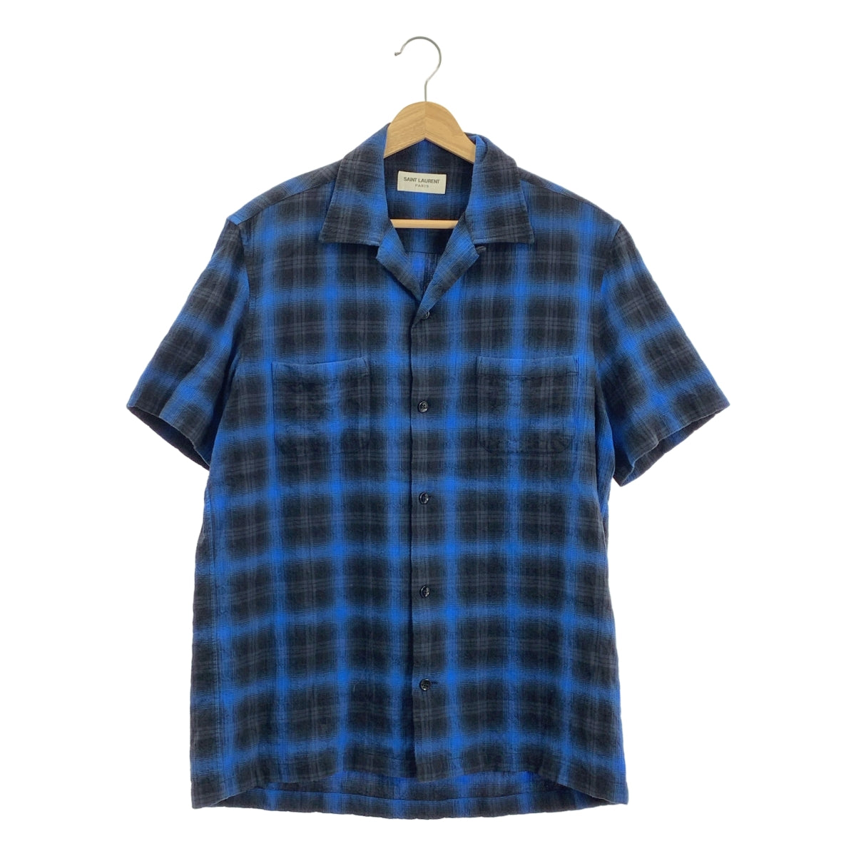 SAINT LAURENT PARIS / サンローランパリ | オンブレチェック オープンカラー 半袖シャツ | 36 /14 | メンズ