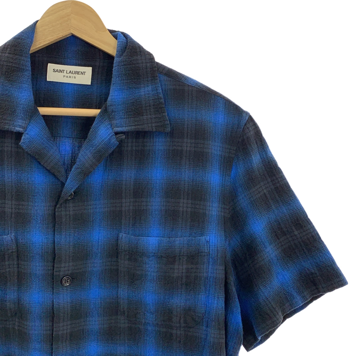 SAINT LAURENT PARIS / サンローランパリ | オンブレチェック オープンカラー 半袖シャツ | 36 /14 | メンズ