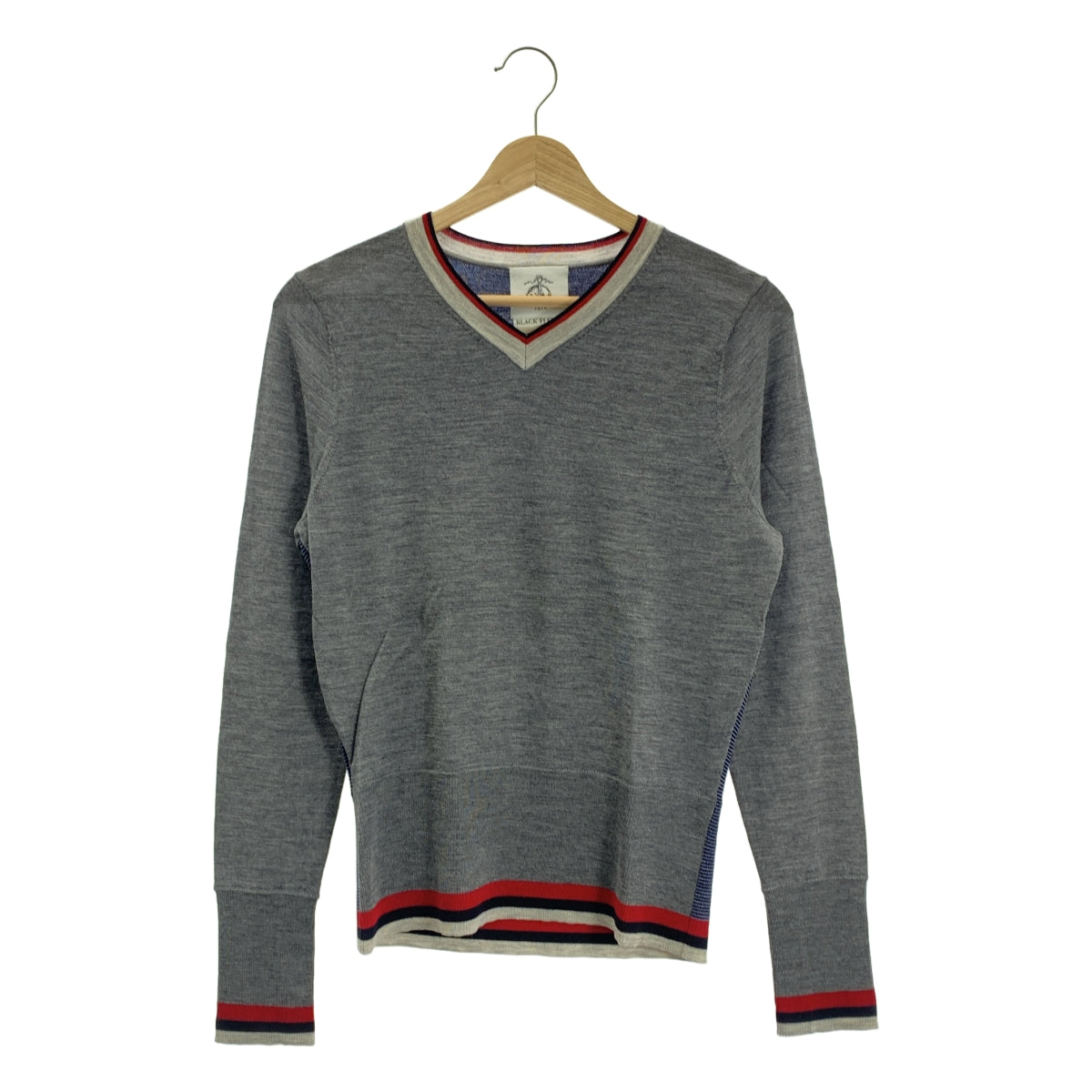 BLACK FLEECE BY Brooks Brothers / ブラックフリースバイブルックブラザーズ | ウール ボーダー切替 ハイゲージ Vネックニット | BB0 | グレー / ネイビー | メンズ