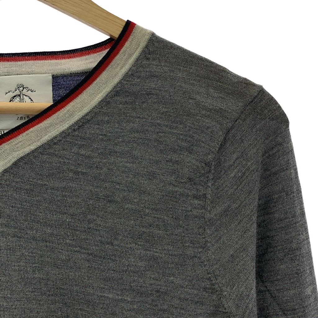 BLACK FLEECE BY Brooks Brothers / ブラックフリースバイブルックブラザーズ | ウール ボーダー切替 ハイゲージ Vネックニット | BB0 | グレー / ネイビー | メンズ