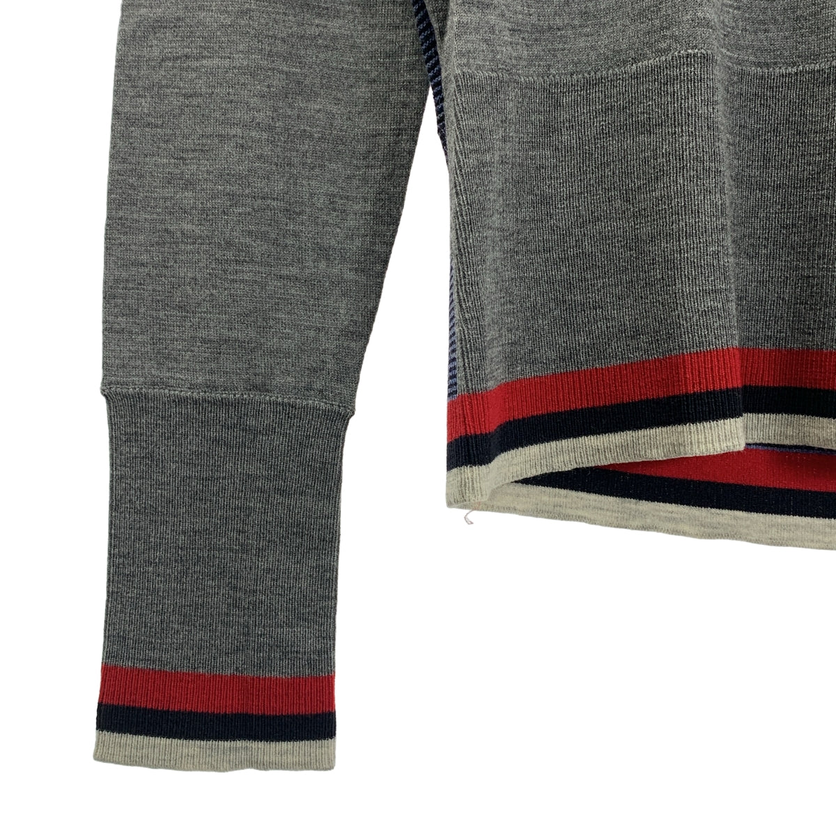 BLACK FLEECE BY Brooks Brothers / ブラックフリースバイブルックブラザーズ | ウール ボーダー切替 ハイゲージ Vネックニット | BB0 | グレー / ネイビー | メンズ