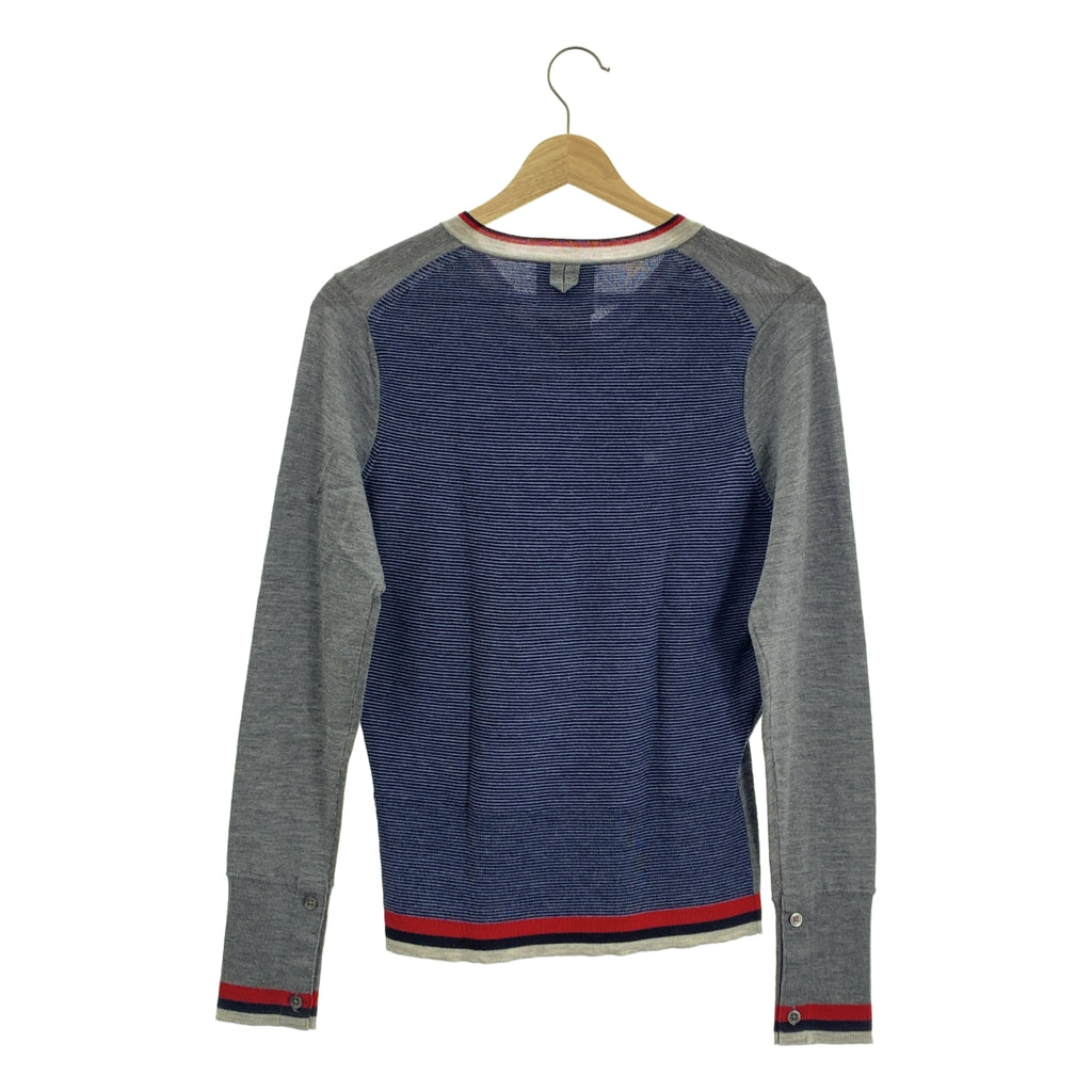 BLACK FLEECE BY Brooks Brothers / ブラックフリースバイブルックブラザーズ | ウール ボーダー切替 ハイゲージ Vネックニット | BB0 | グレー / ネイビー | メンズ