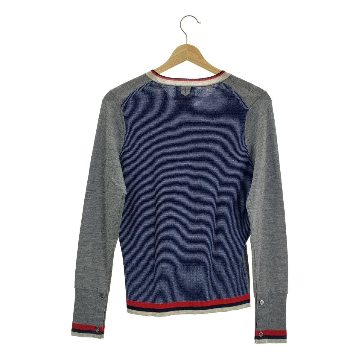 BLACK FLEECE BY Brooks Brothers / ブラックフリースバイブルックブラザーズ | ウール ボーダー切替 ハイゲージ Vネックニット | BB0 | グレー / ネイビー | メンズ