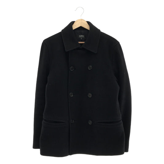 APC | Fully lined chinstrap wool pea coat | XS | Black | Men's