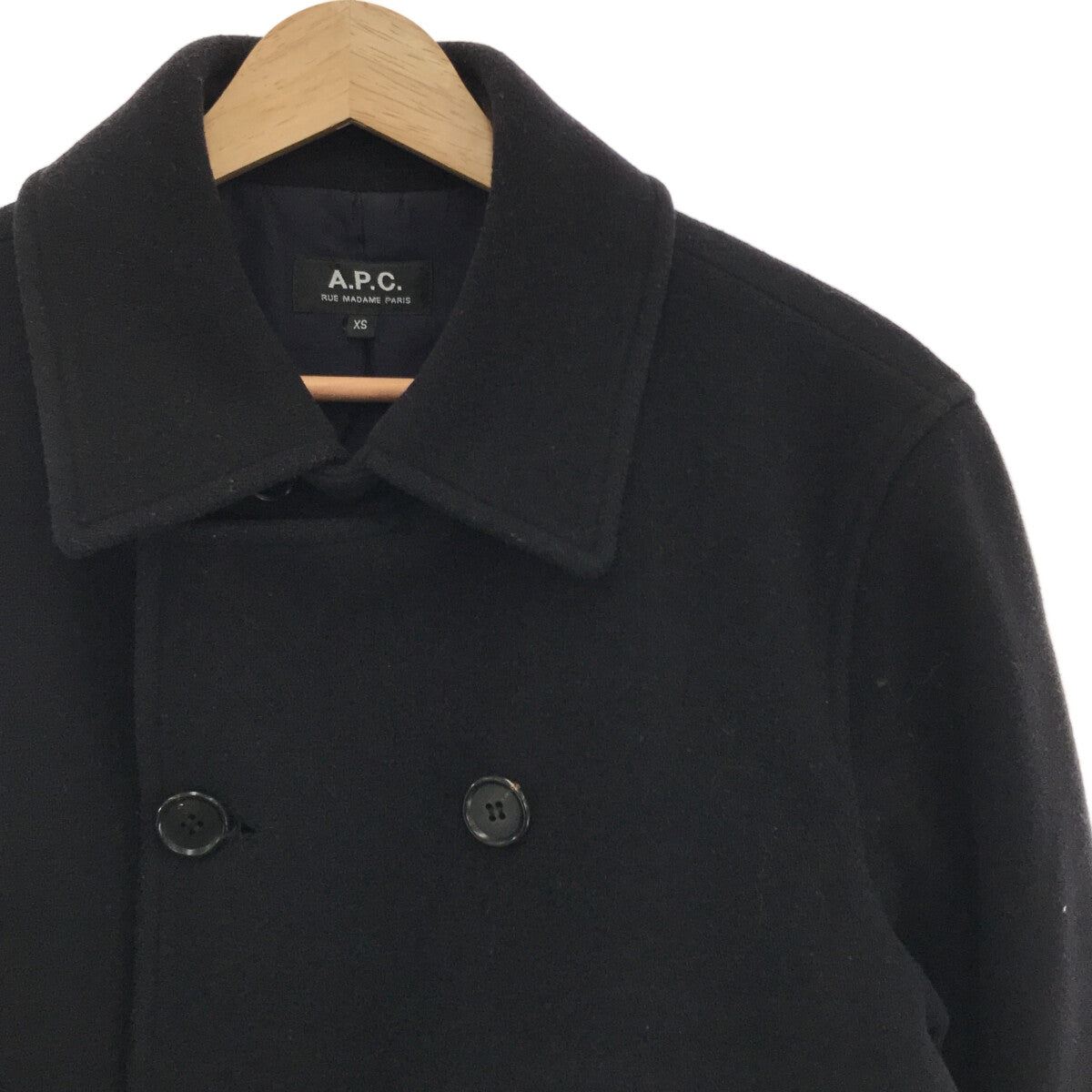 APC | Fully lined chinstrap wool pea coat | XS | Black | Men's