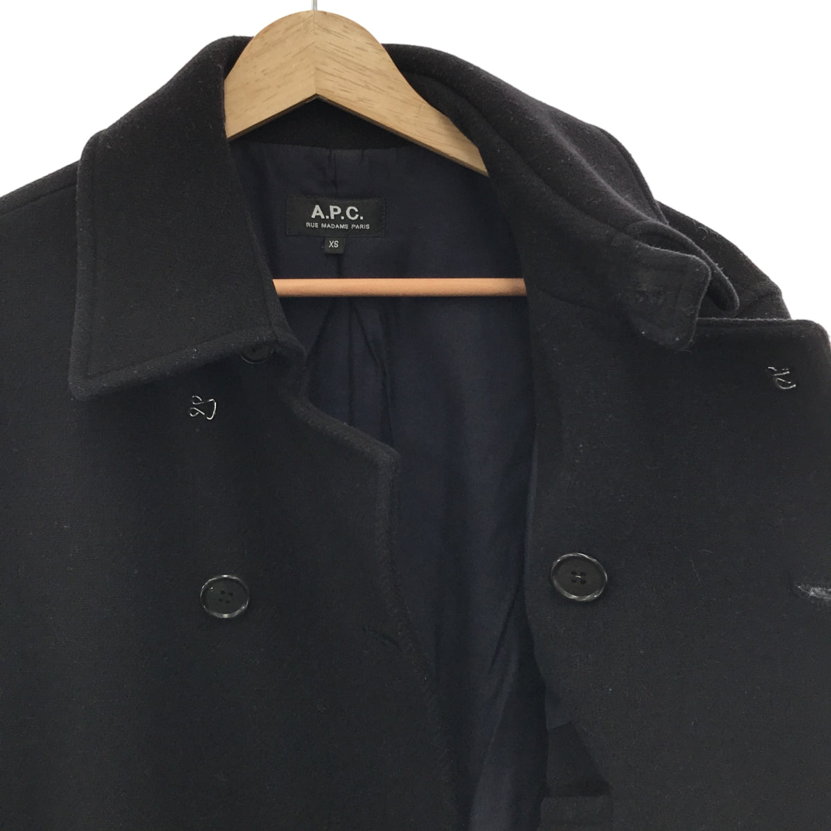 APC | Fully lined chinstrap wool pea coat | XS | Black | Men's