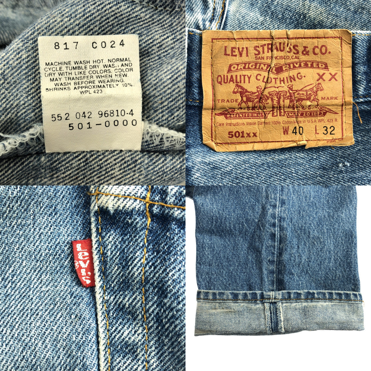Levi's / 리바이스 | 1990s | 501XX 버튼 뒷면 522 데님 팬츠 | W40 L32 | 남성