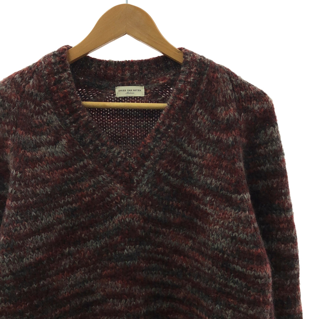 DRIES VAN NOTEN / 드리스 반 노텐 | 울 모헤어 알파카 혼합 멜란지 V 넥 니트 | M |