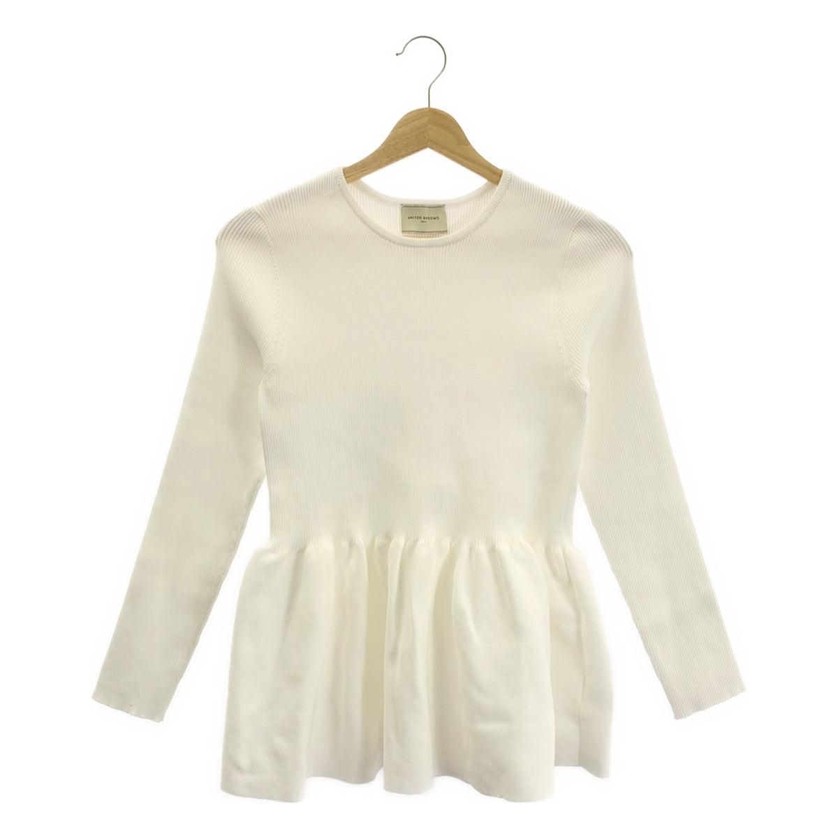 【美品】  UNITED ARROWS / ユナイテッドアローズ | Pペプラムニット リブ プルオーバー | F | ホワイト | レディース