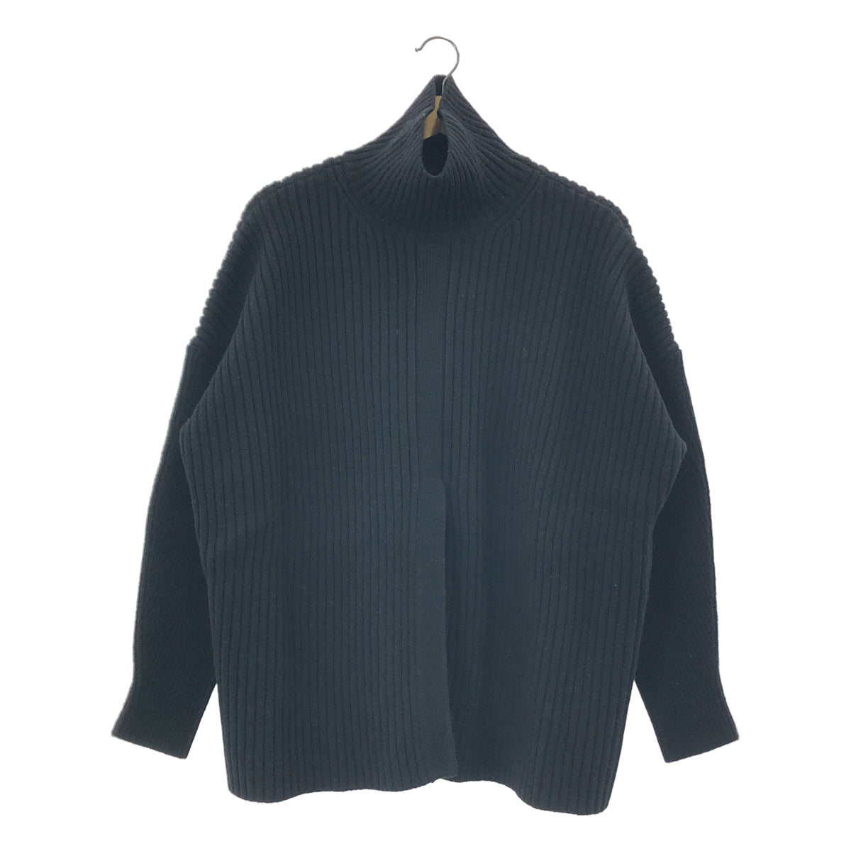 CLANE / クラネ | DOUBLE FACE CENTER SLIT RIB KNIT TOPS / リブ スリット ニット セーター | 1 | ブラック | レディース