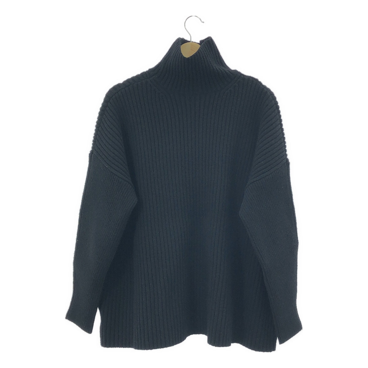 CLANE / クラネ | DOUBLE FACE CENTER SLIT RIB KNIT TOPS / リブ スリット ニット セーター | 1 | ブラック | レディース
