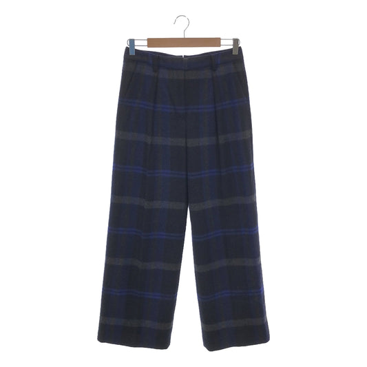 INCOTEX | Wool cashmere blend check tuck wide slacks | 40 | Blue | Women's