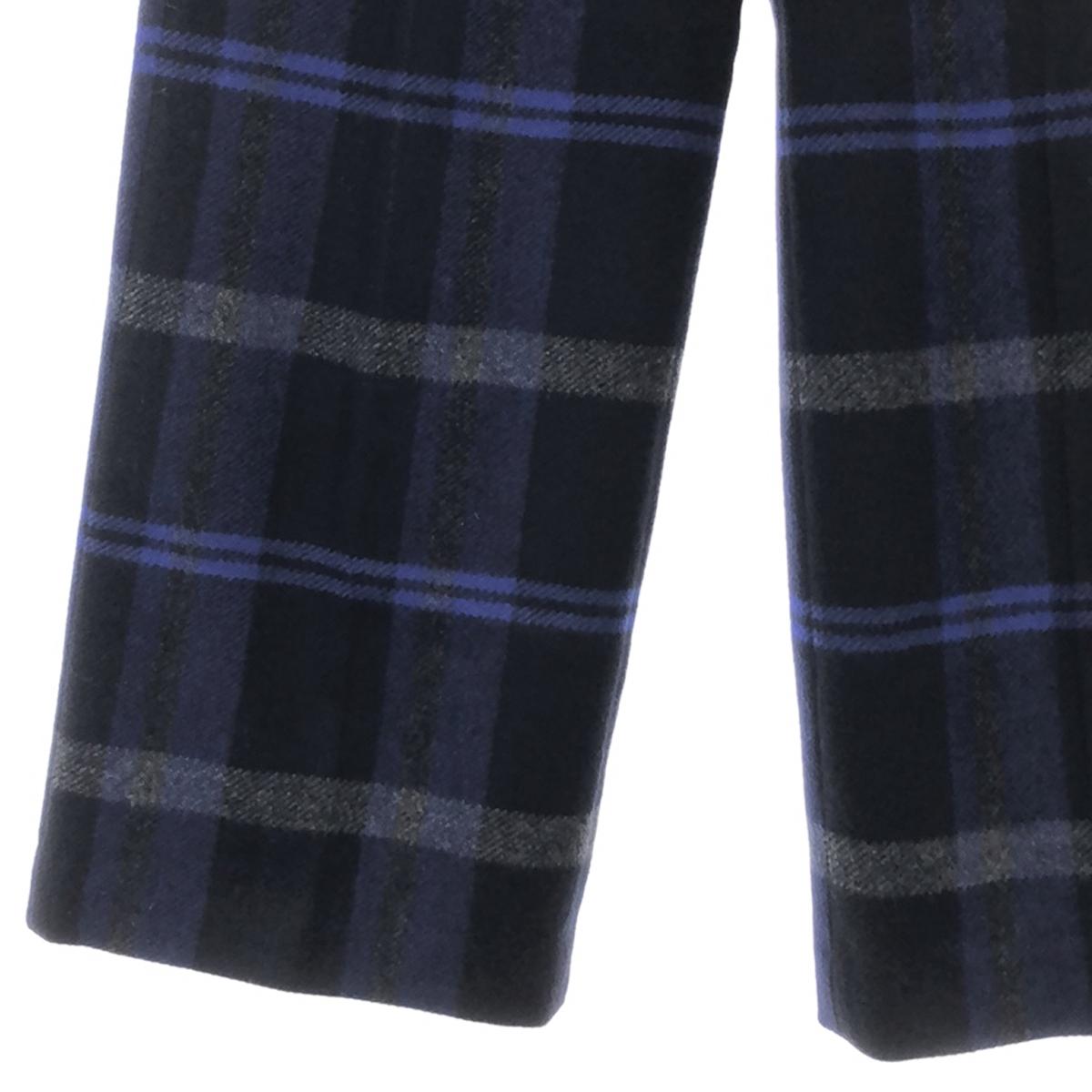 INCOTEX | Wool cashmere blend check tuck wide slacks | 40 | Blue | Women's