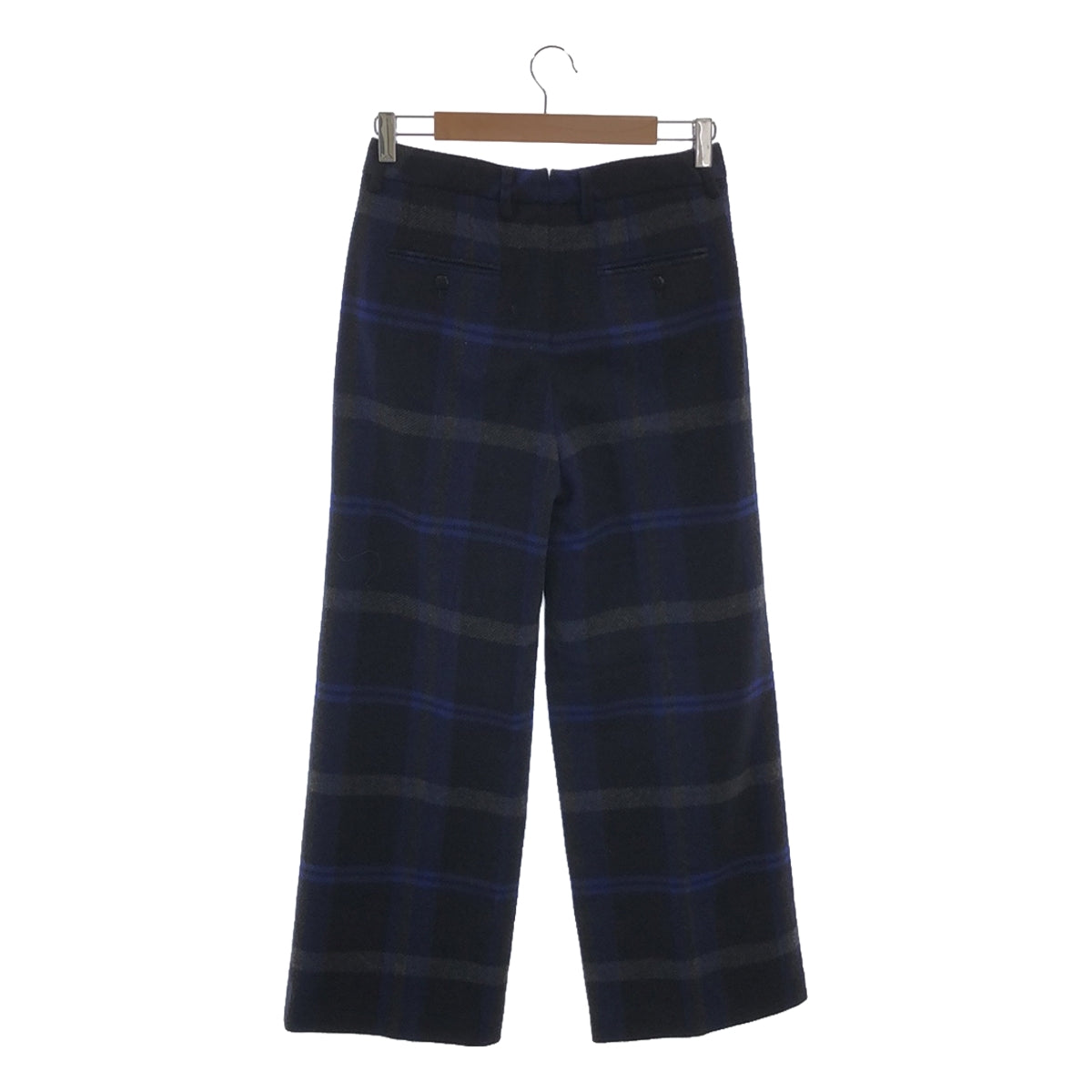 INCOTEX | Wool cashmere blend check tuck wide slacks | 40 | Blue | Women's