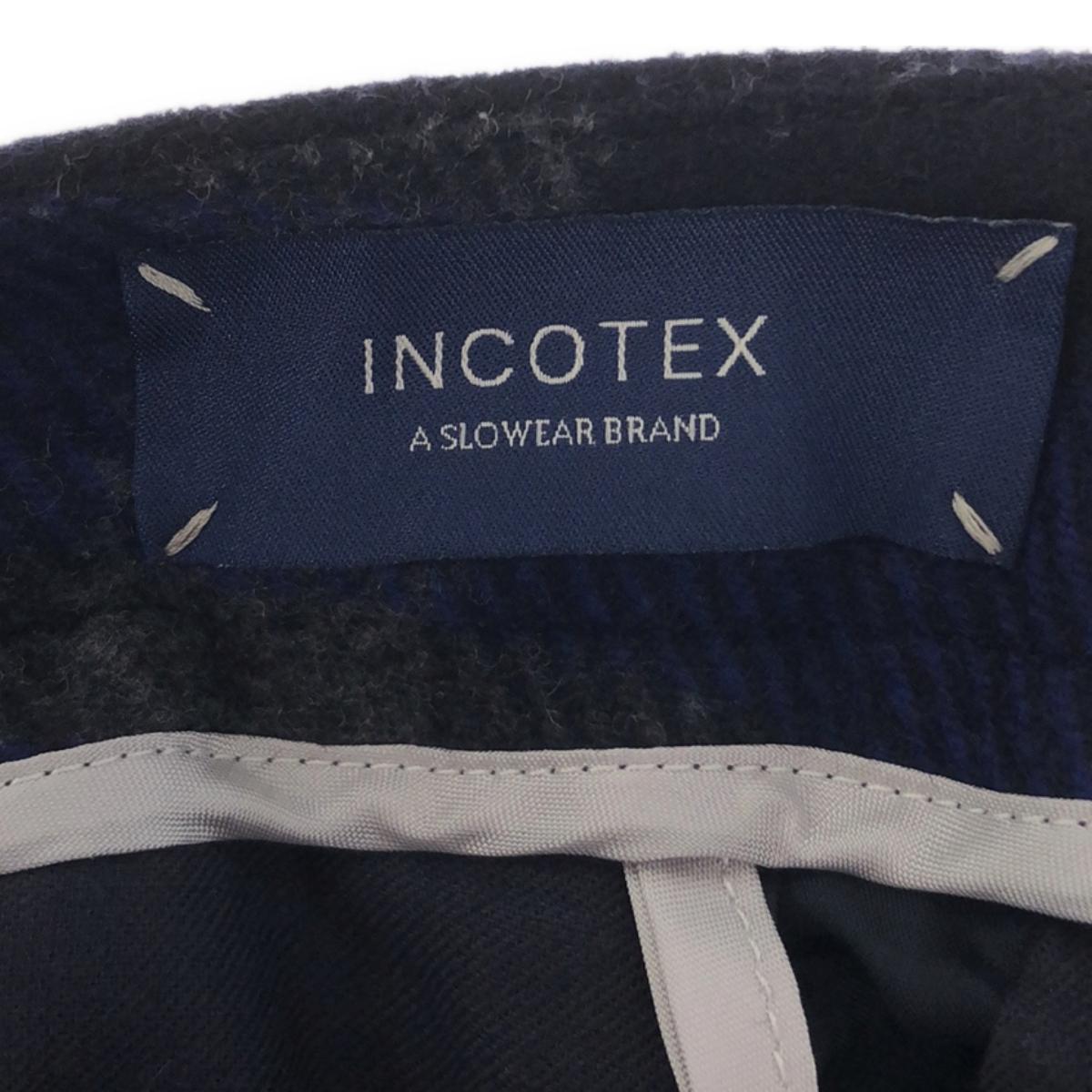 INCOTEX | Wool cashmere blend check tuck wide slacks | 40 | Blue | Women's