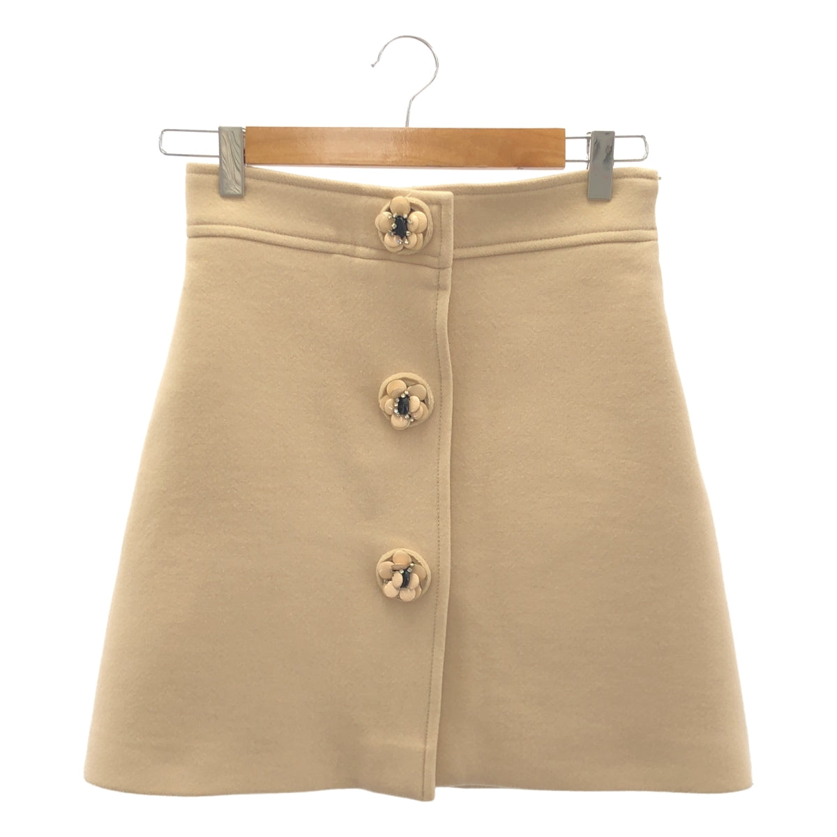 miu miu / ミュウミュウ | フラワーボタン ウール スカート | 38 | ベージュ | レディース
