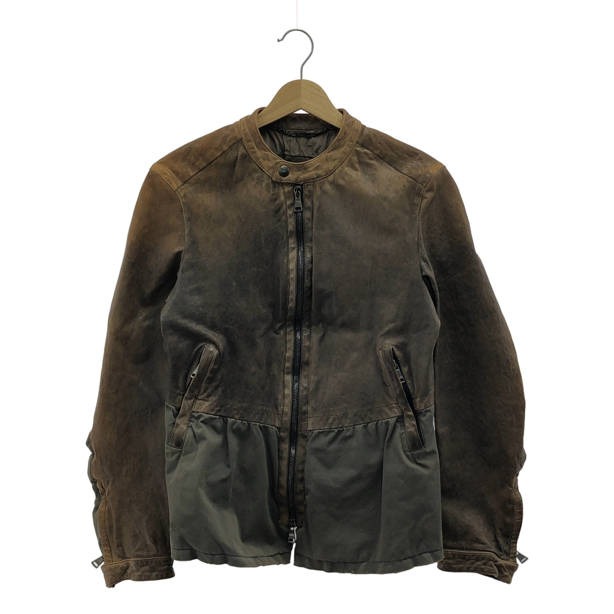 DOLCE＆GABBANA / ドルチェ＆ガッバーナドルガバ | レザー コットン 切替 ライダースジャケット | 46 |