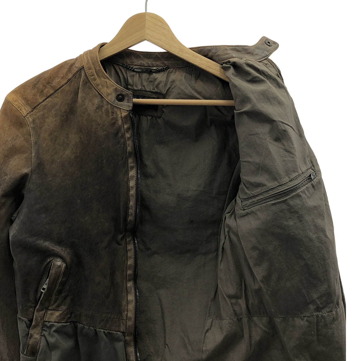 DOLCE＆GABBANA / ドルチェ＆ガッバーナドルガバ | レザー コットン 切替 ライダースジャケット | 46 |