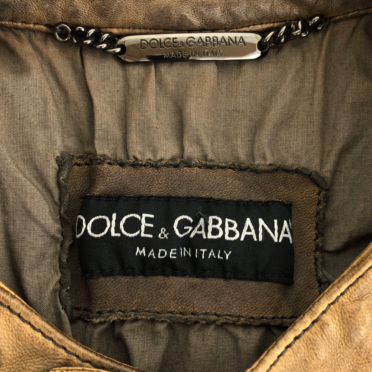 DOLCE＆GABBANA / ドルチェ＆ガッバーナドルガバ | レザー コットン 切替 ライダースジャケット | 46 |