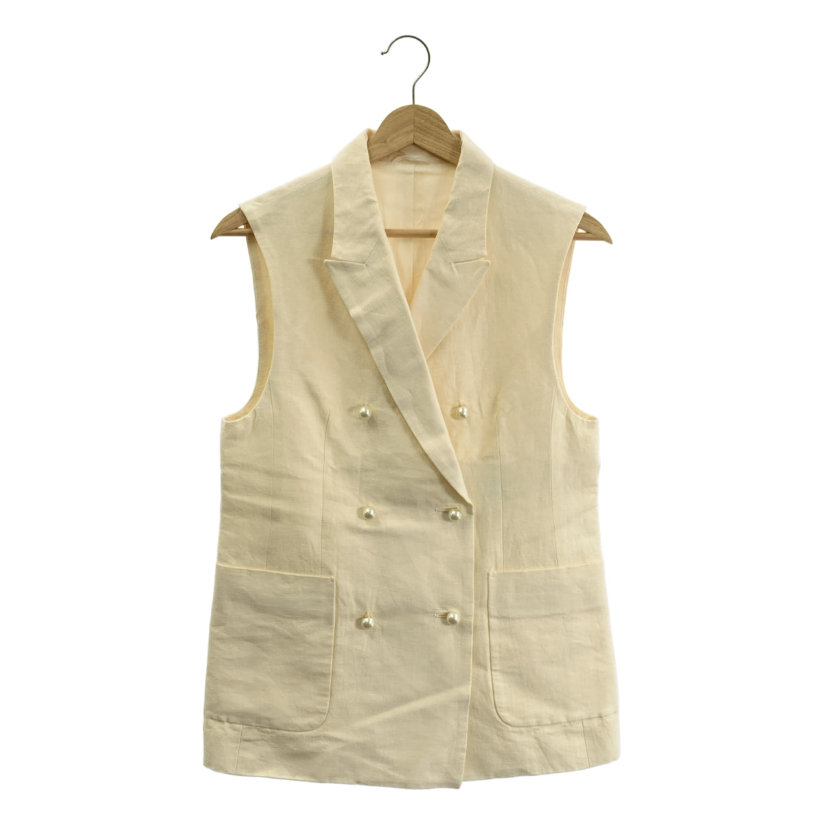 ANAYI / アナイ | リネン コットン パールボタン ダブルブレスト テーラード ジレ ベスト | 36 | アイボリー | レディース