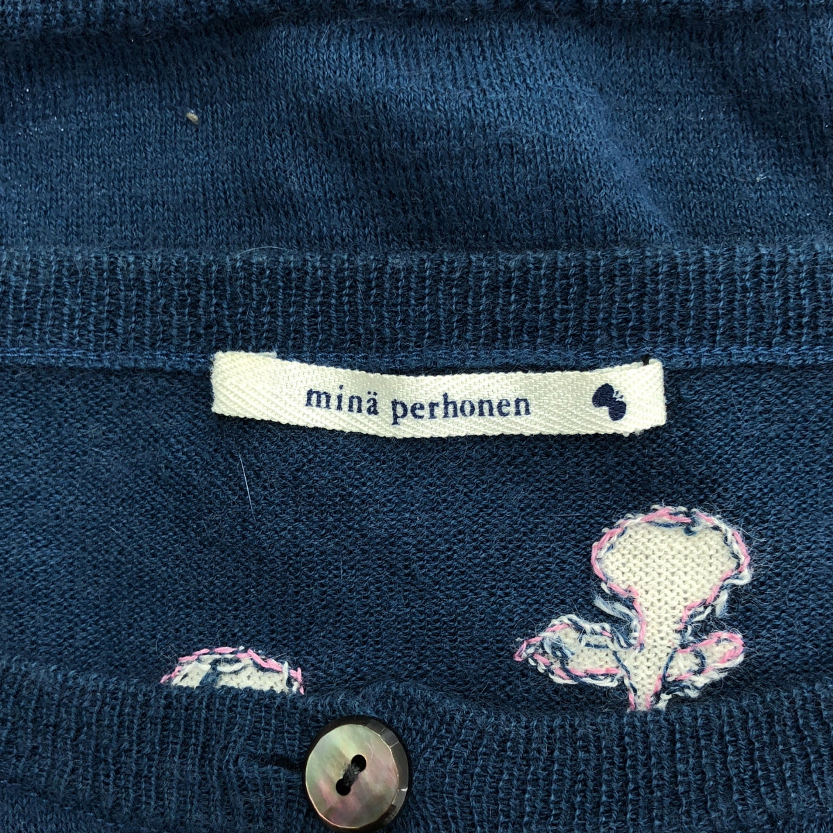 mina perhonen / ミナペルホネン | 2005SS | noppara / エンブロイダリー ニット カーディガン | ネイビー | レディース
