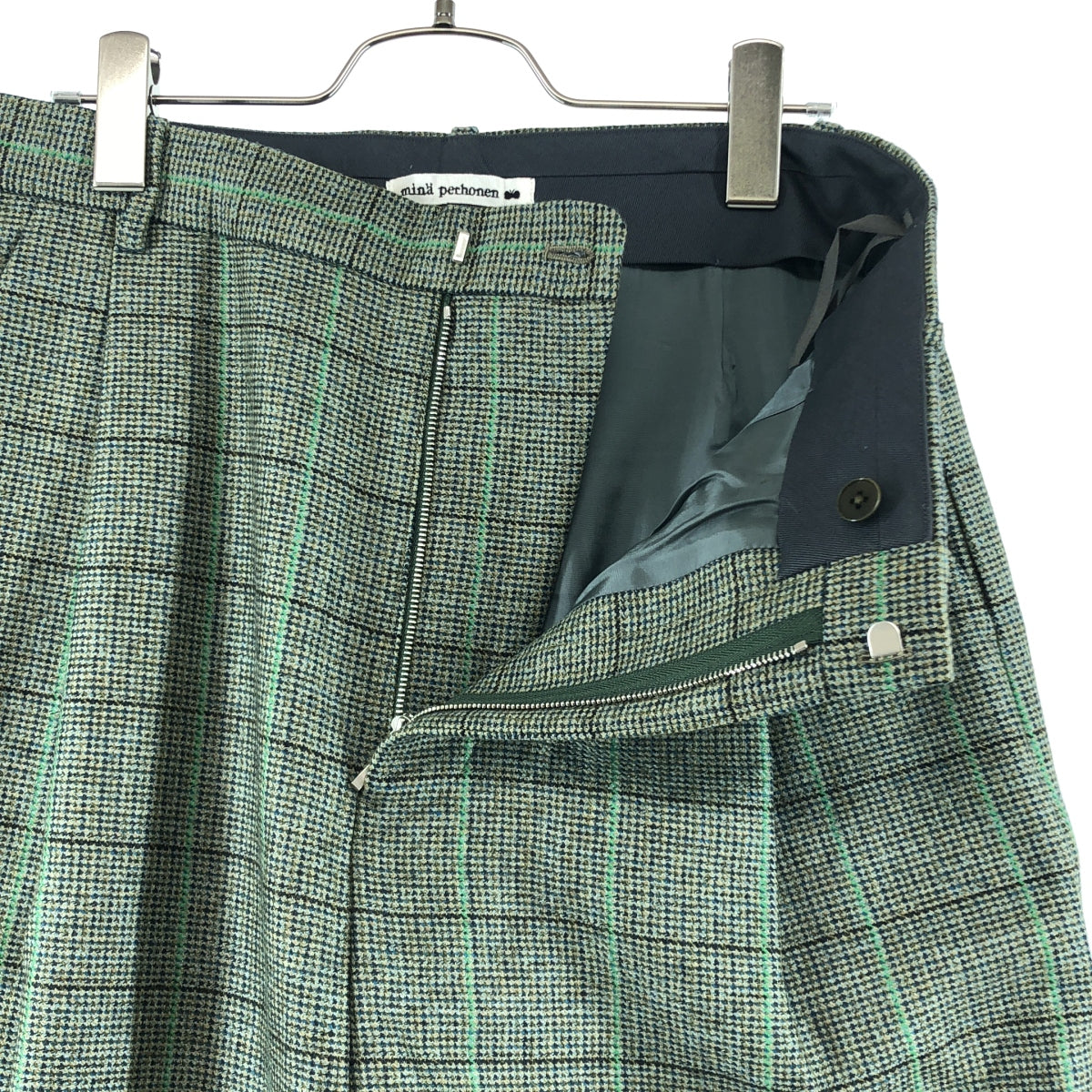 【美品】  mina perhonen / ミナペルホネン | forester check ウール テーパード パンツ | 38 | グリーン/ブラウン | レディース