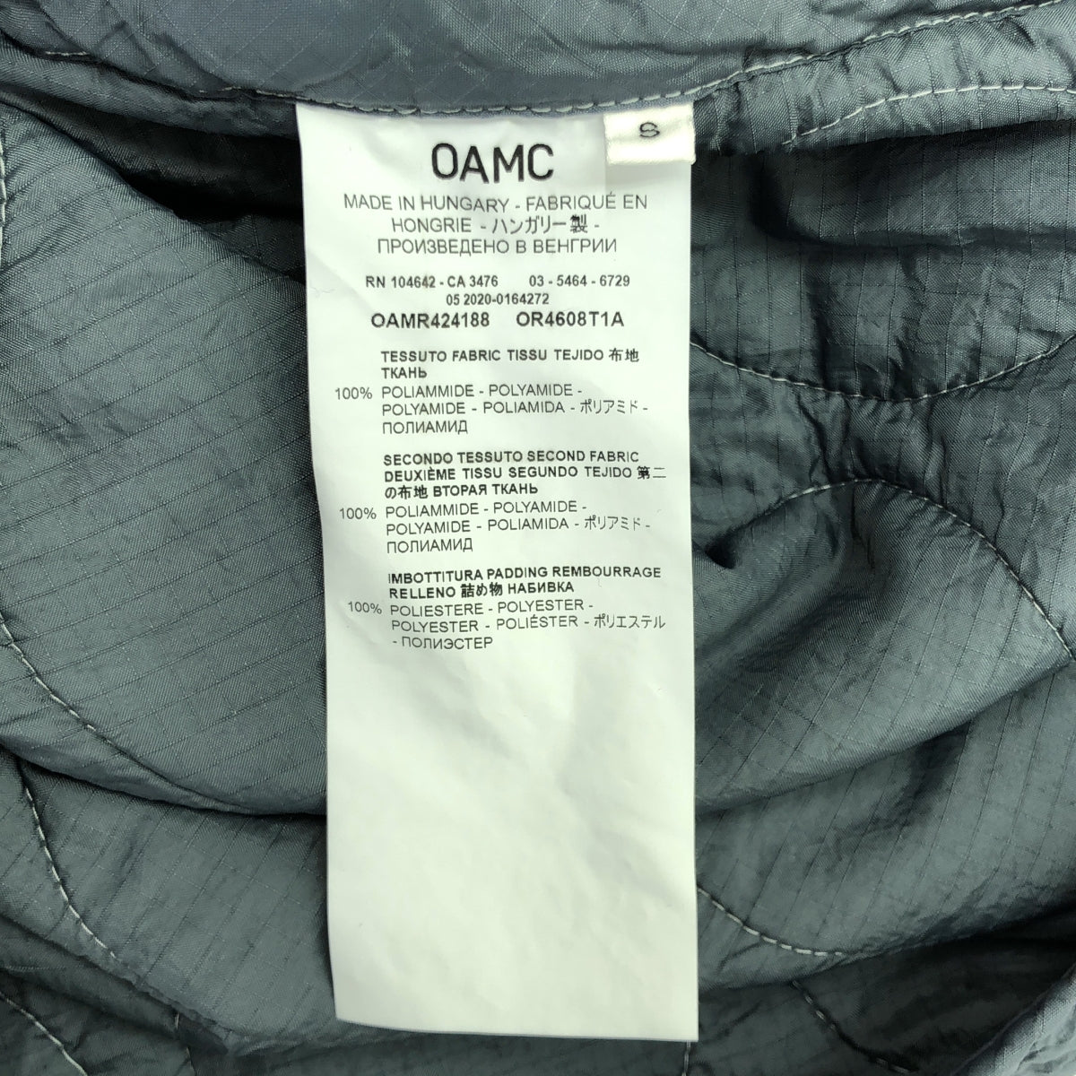 OAMC / 오에엠시 | Combat Liner Quilting Jacket / 퀼팅 노 컬러 오버 재킷 | S | 남성