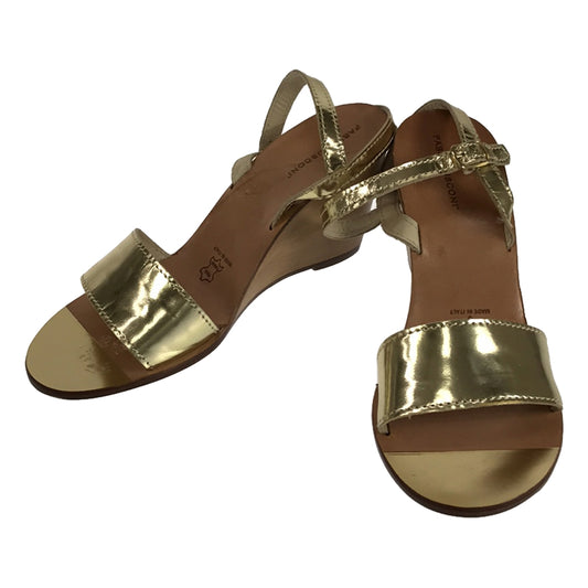 [Beautiful Condition] Fabio Rusconi | Ankle Strap Wood Wedge Sandals | Size 36 | Gold | Women's