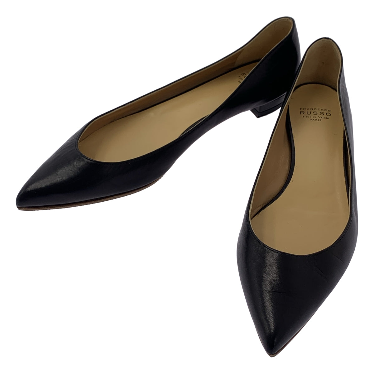 【美品】  FRANCESCO RUSSO / フランチェスコルッソ | ポインテッドトゥ レザー パンプス | 37.5 | ブラック | レディース