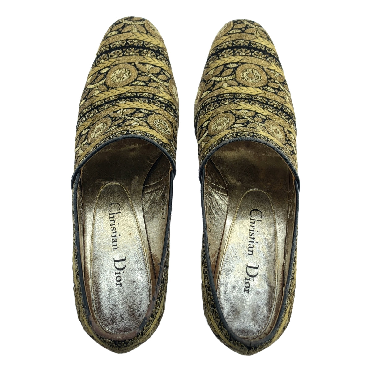 Christian Dior / クリスチャンディオール | 総柄 刺しゅう ヒールパンプス | 35 1/2 | ゴールド | レディース
