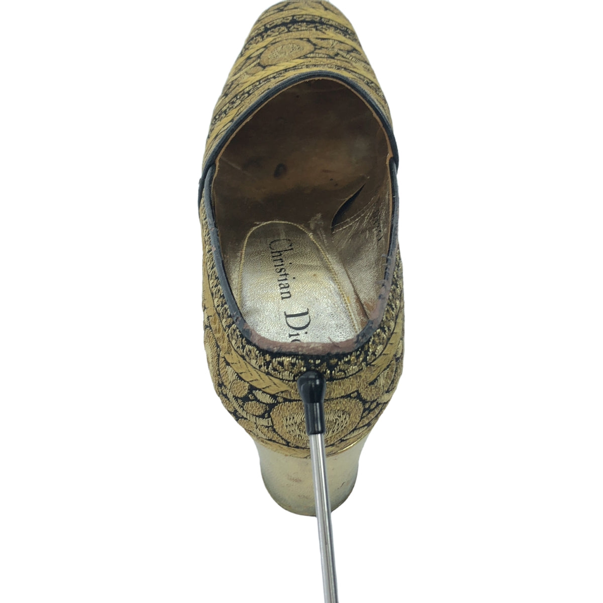 Christian Dior / 기독교 디올 | 총 무늬 자수 힐 펌프스 | 35 1/2 | 골드 | 여성