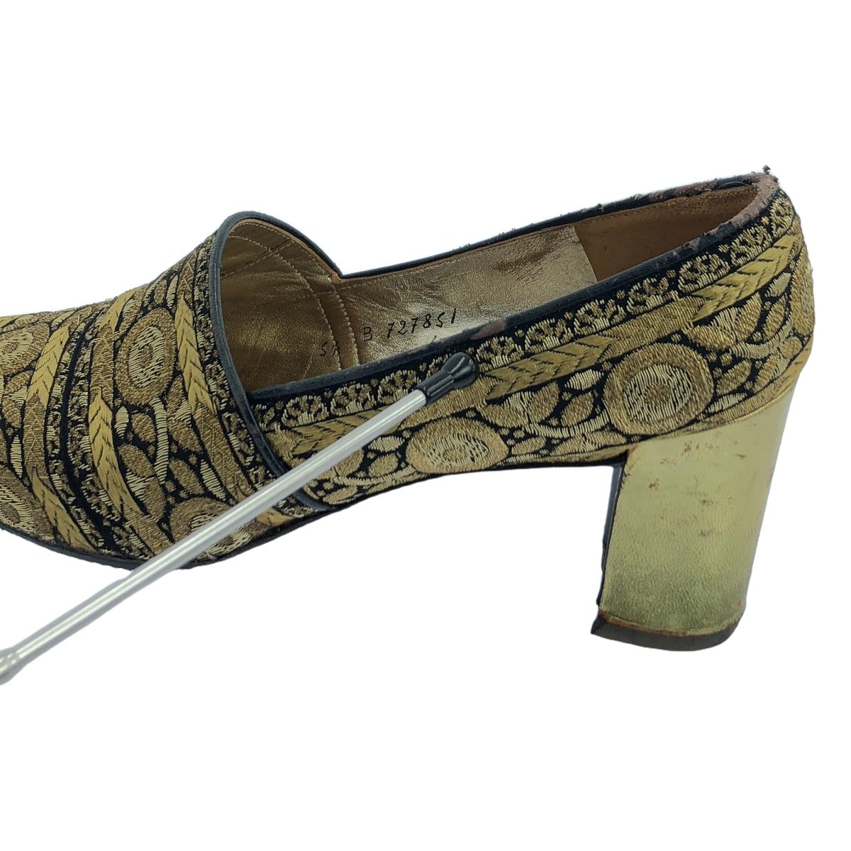 Christian Dior / 기독교 디올 | 총 무늬 자수 힐 펌프스 | 35 1/2 | 골드 | 여성